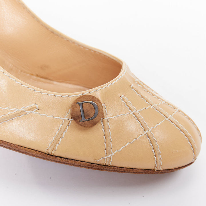 rare CHRISTIAN DIOR John Galliano  Vintage beige leather wood detail pumps EU37