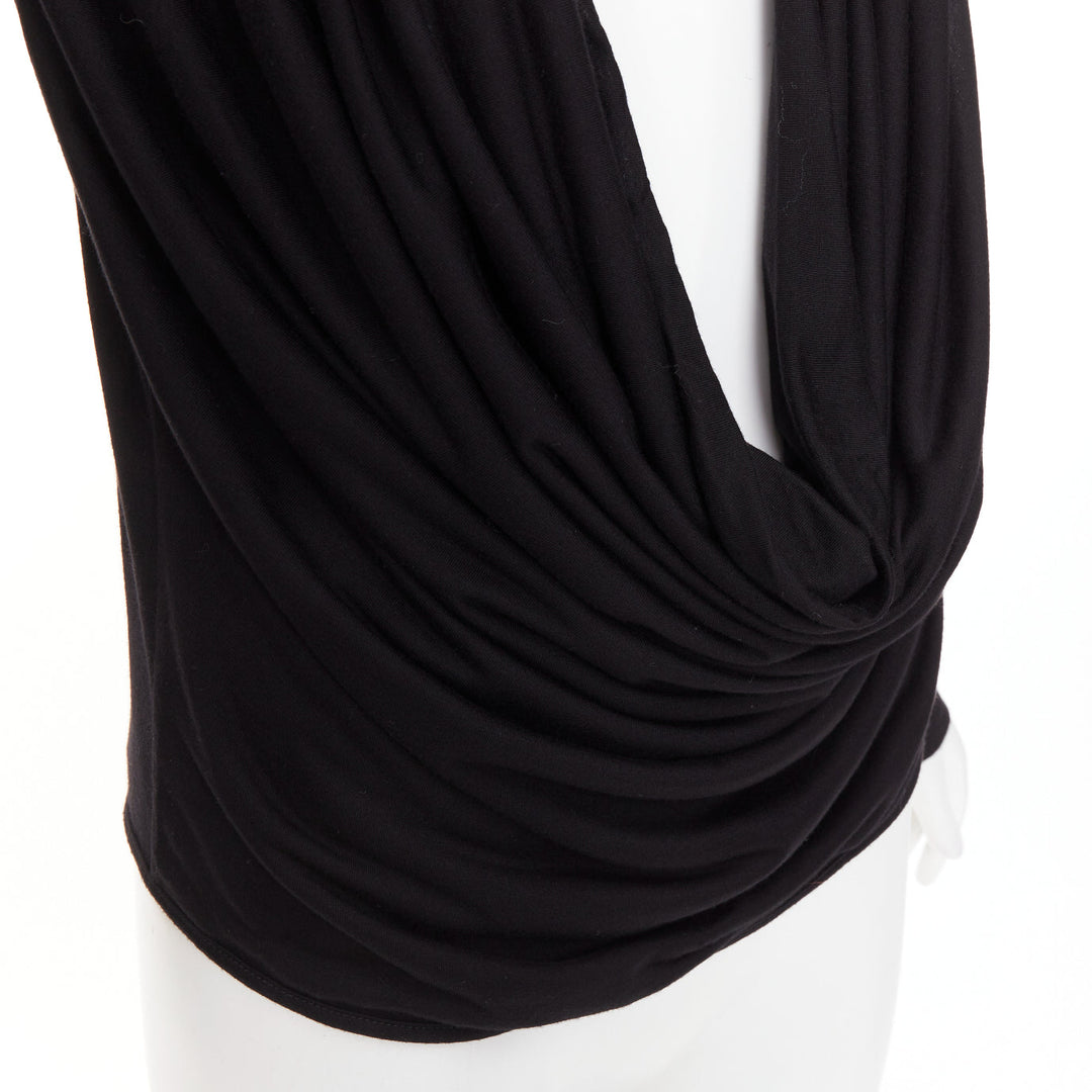 GIVENCHY black draped plunge cowl neck twist rope long sleeves top