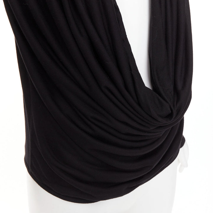 GIVENCHY black draped plunge cowl neck twist rope long sleeves top