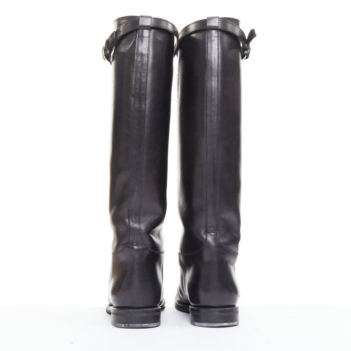 CHURCH'S Michelle G. black leather silver buckle tall riding boots EU37