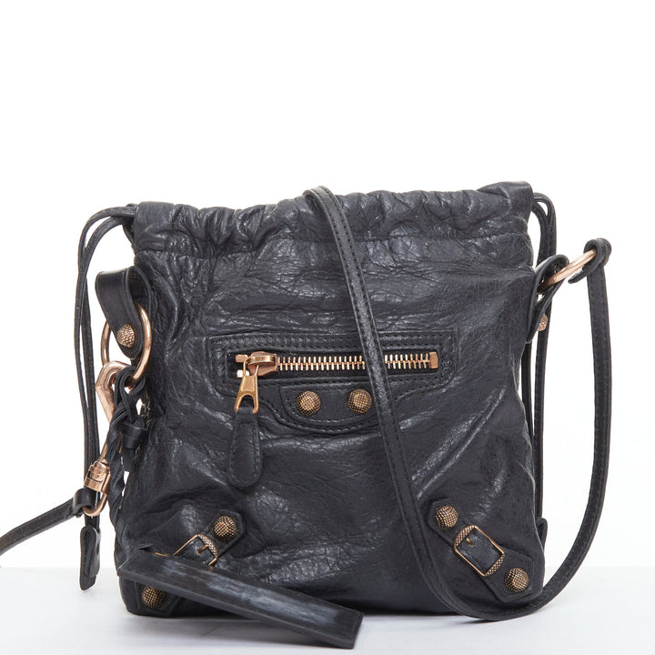 BALENCIAGA Motocross Move On grey leather rose gold hardware crossbody pouch
