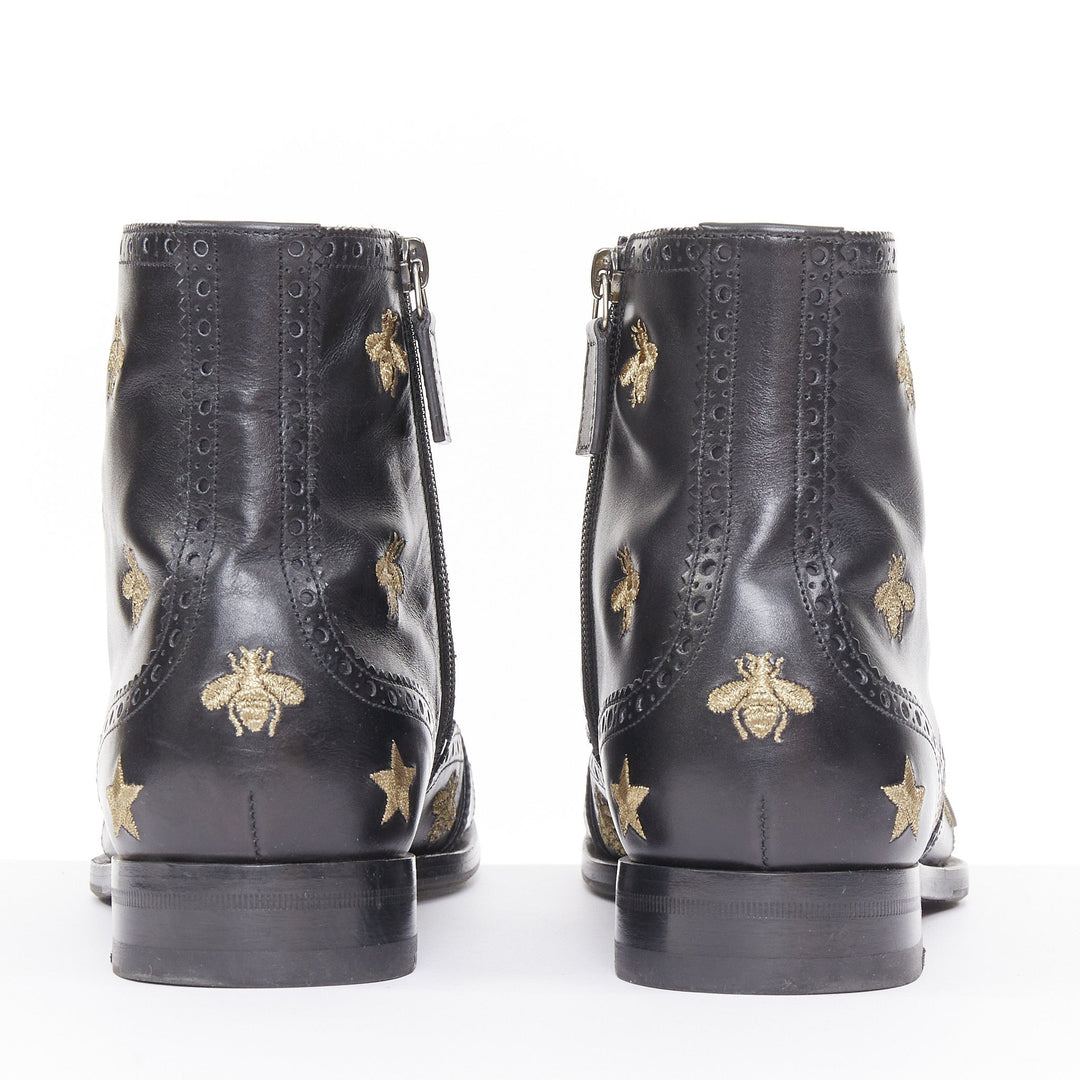GUCCI 2018 Runway Queercore bee star embroidery leather brogue boot EU39.5 UK6.5