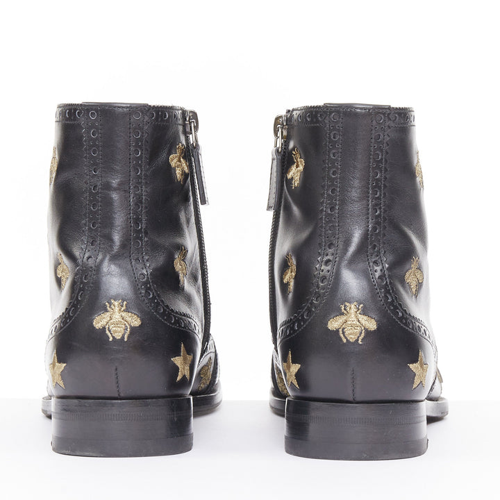 GUCCI 2018 Runway Queercore bee star embroidery leather brogue boot EU39.5 UK6.5