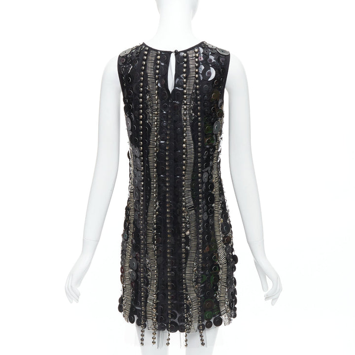 COLLETTE DINNIGAN Runway black jewelled pailettes party shift dress XS