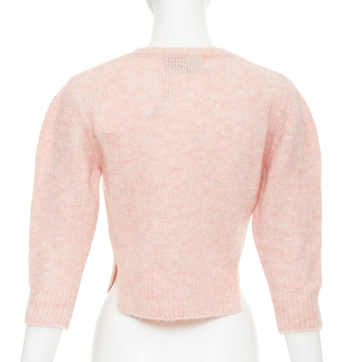 SIMONE ROCHA 2024 rose pink baby alpaca wool crystal embellished crop sweater S