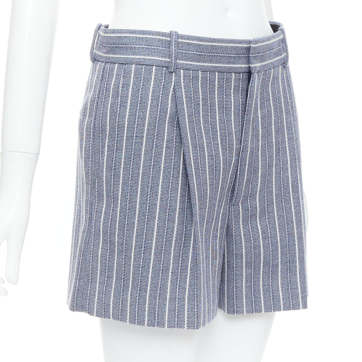 CHRISTIAN DIOR blue grey striped virgin wool mini shorts FR36 S