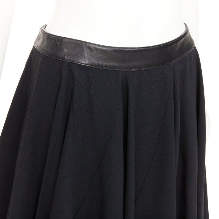 SAINT LAURENT 2012 black leather trim waist acetate mini flutter skirt FR36 S