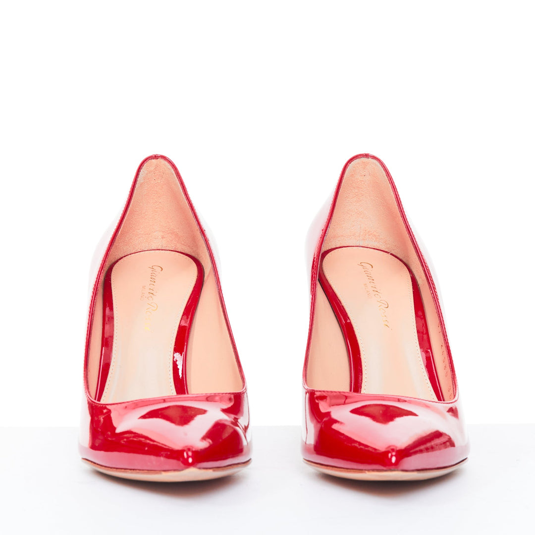 GIANVITO ROSSI 85 red patent leather pointed toe slipon stiletto pumps EU36.5
