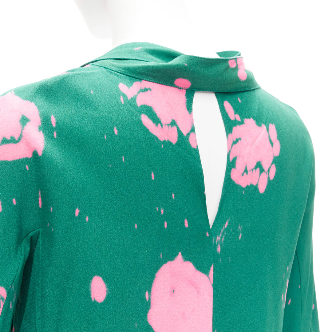 MARNI green pink splatter tie dye print tie neck long sleeve blouse IT38 XS