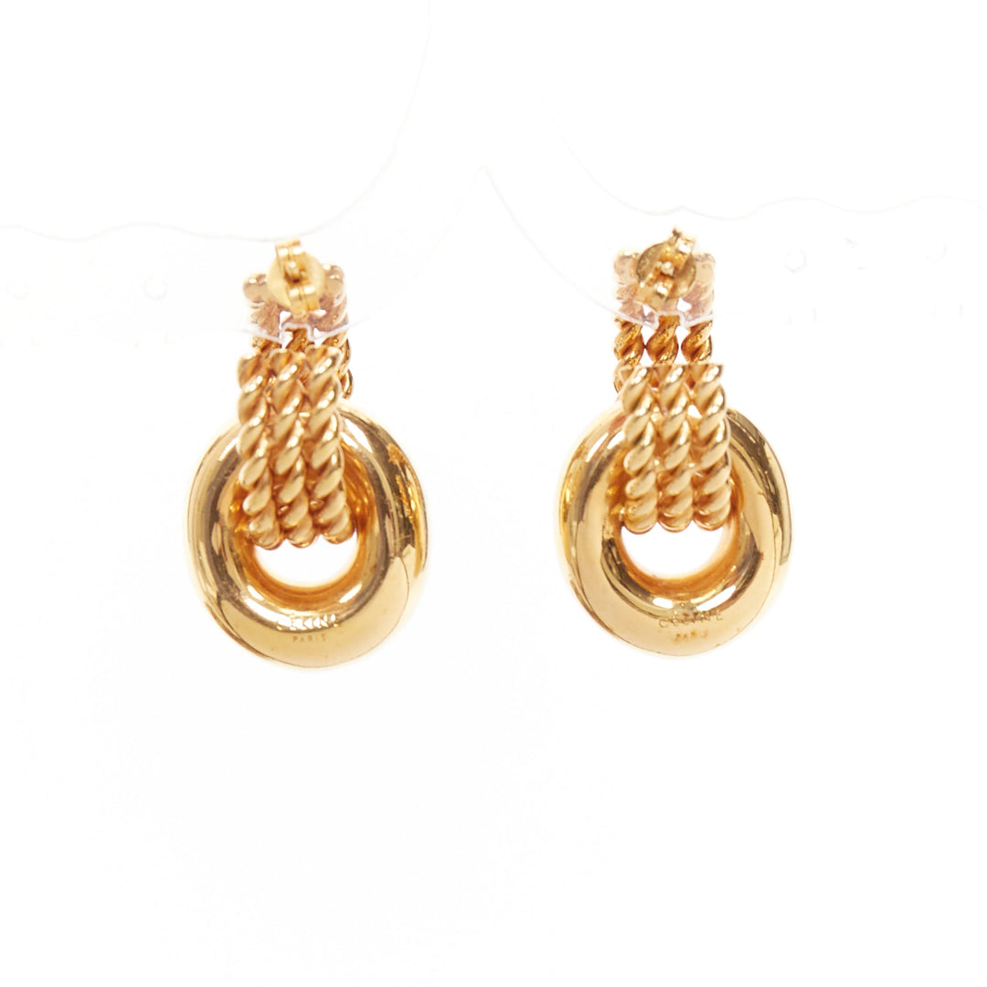 rare OLD CELINE Phoebe Philo 2018 Twisted Rope Double Hoop pin earrings Pair