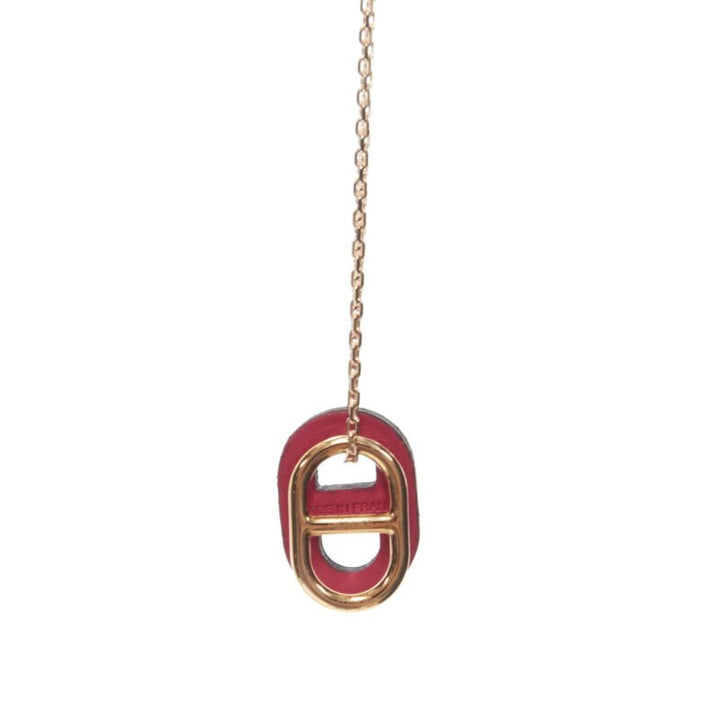 HERMES Chain D'ancre rose gold plated pink leather pendant short necklace