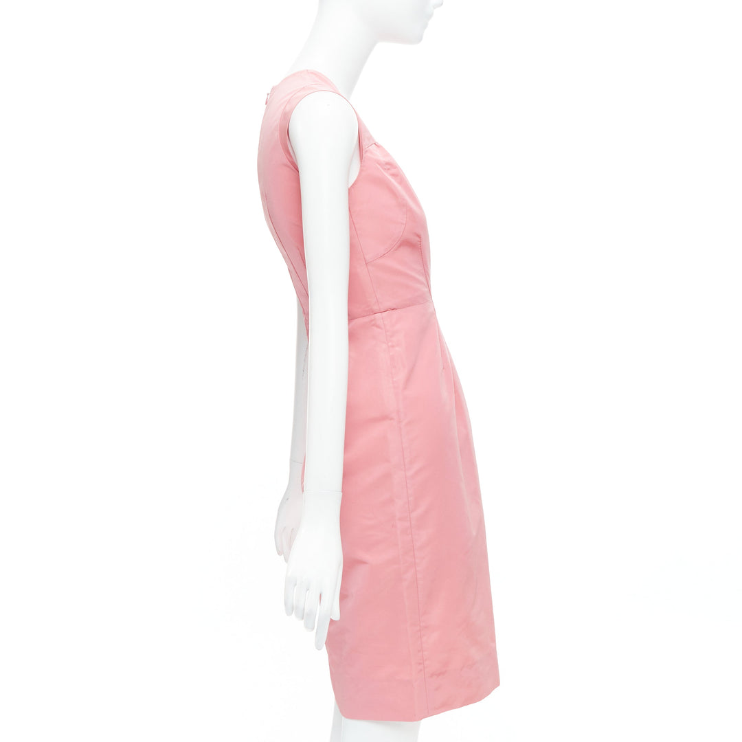 PRADA 2007 pink silk blend tafetta pleated fitted shift dress IT38 XS