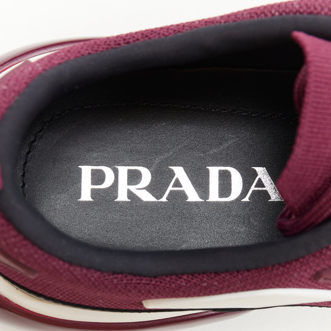 PRADA 2018 Cloudbust burgundy red rubber logo low top sneaker UK6 EU40 US7