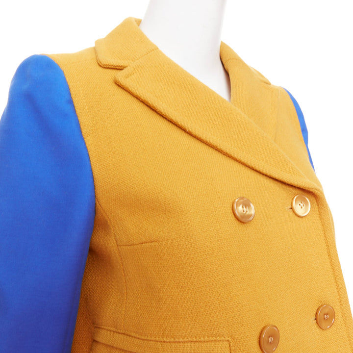 CARVEN 2013 yellow wool blue long sleeve pocketed double breasted jacket FR36 S