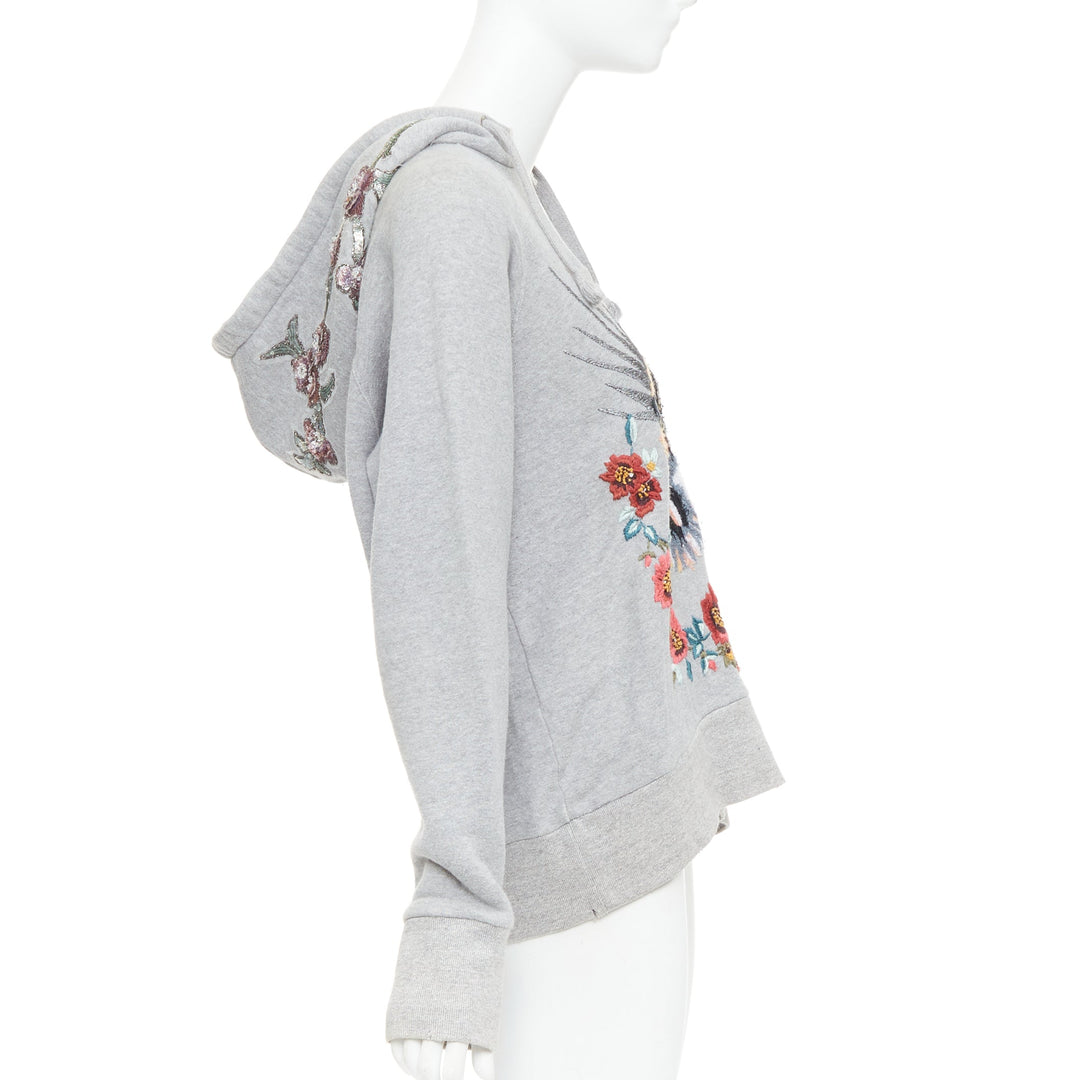 GUCCI Blind For Love grey cotton yellow tiger embroidered hoodie XS