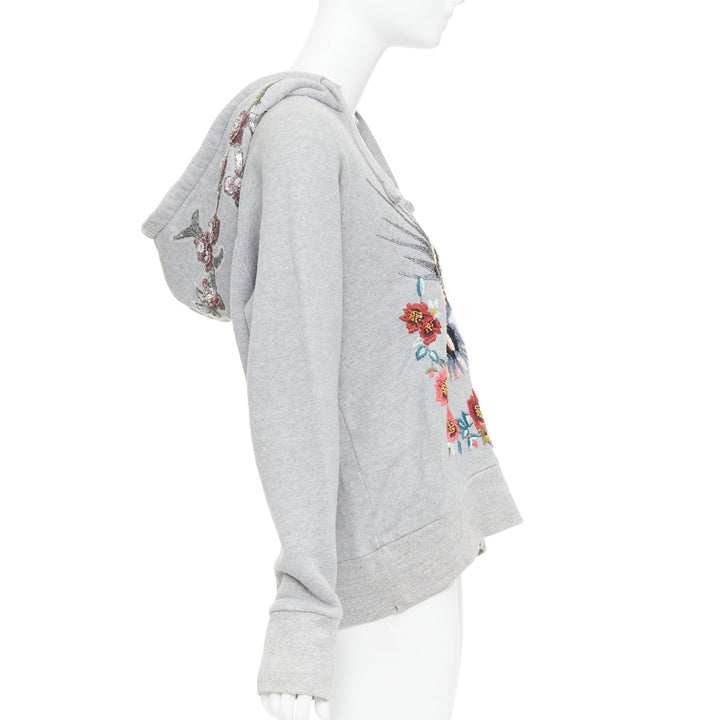 GUCCI Blind For Love grey cotton yellow tiger embroidered hoodie XS