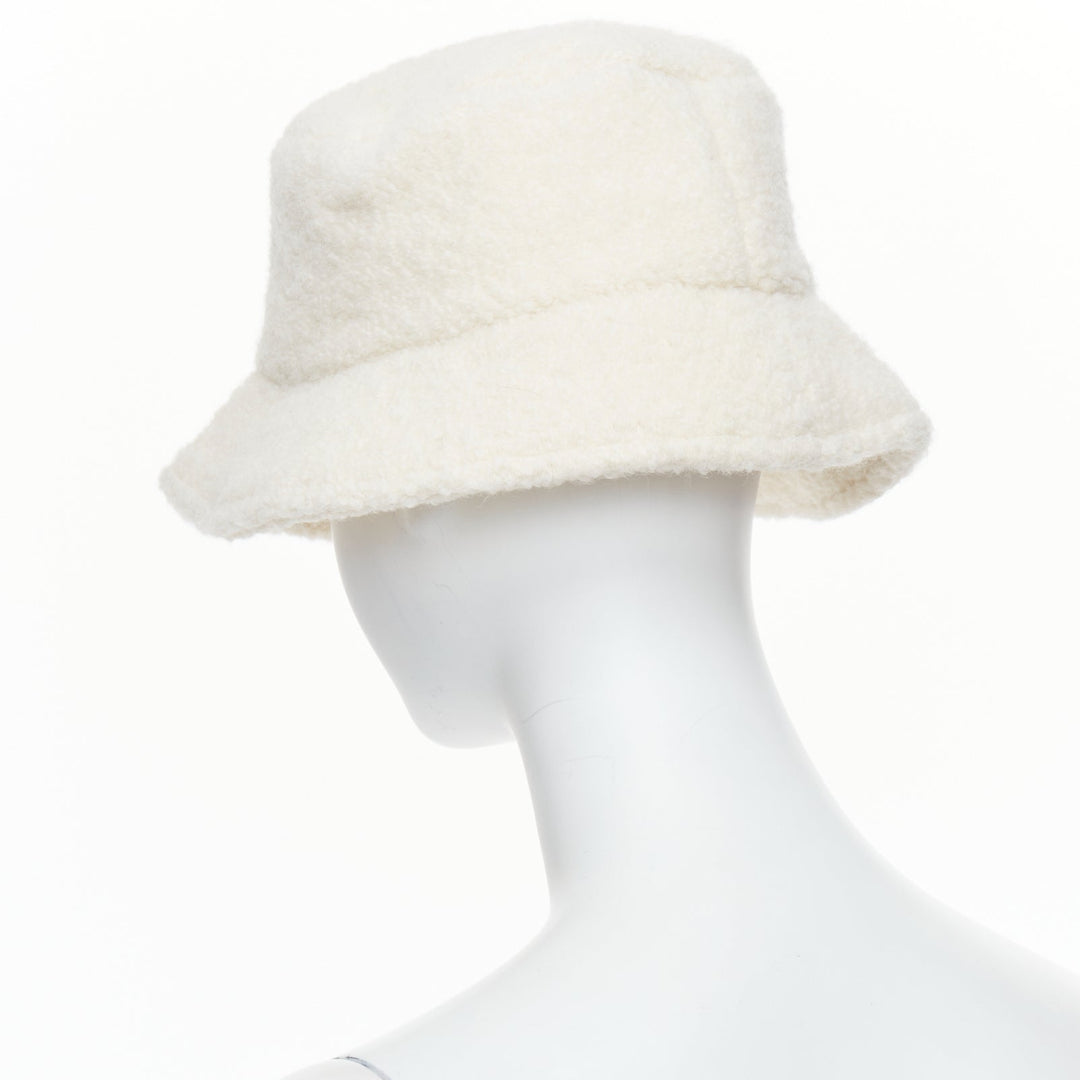 ISABEL MARANT Denji ecru alpaca virgin wool blend teddy logo bucket hat