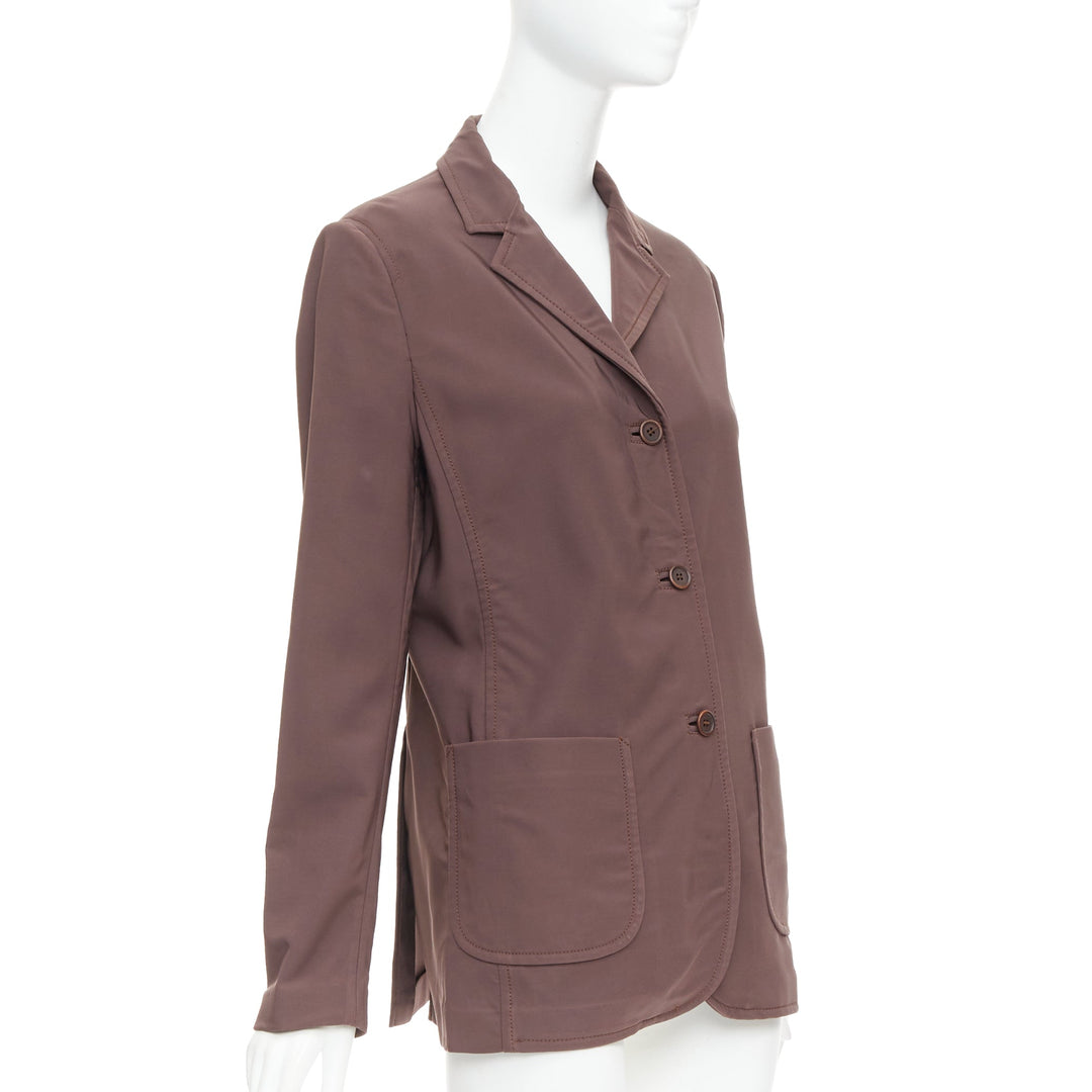 PRADA Vintage brown low sheen twill patch pocket notch lapel jacket IT46 XL