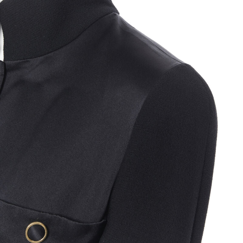 CHANEL black silk satin crepe 4 pockets gold high collar mandarin jacket FR42