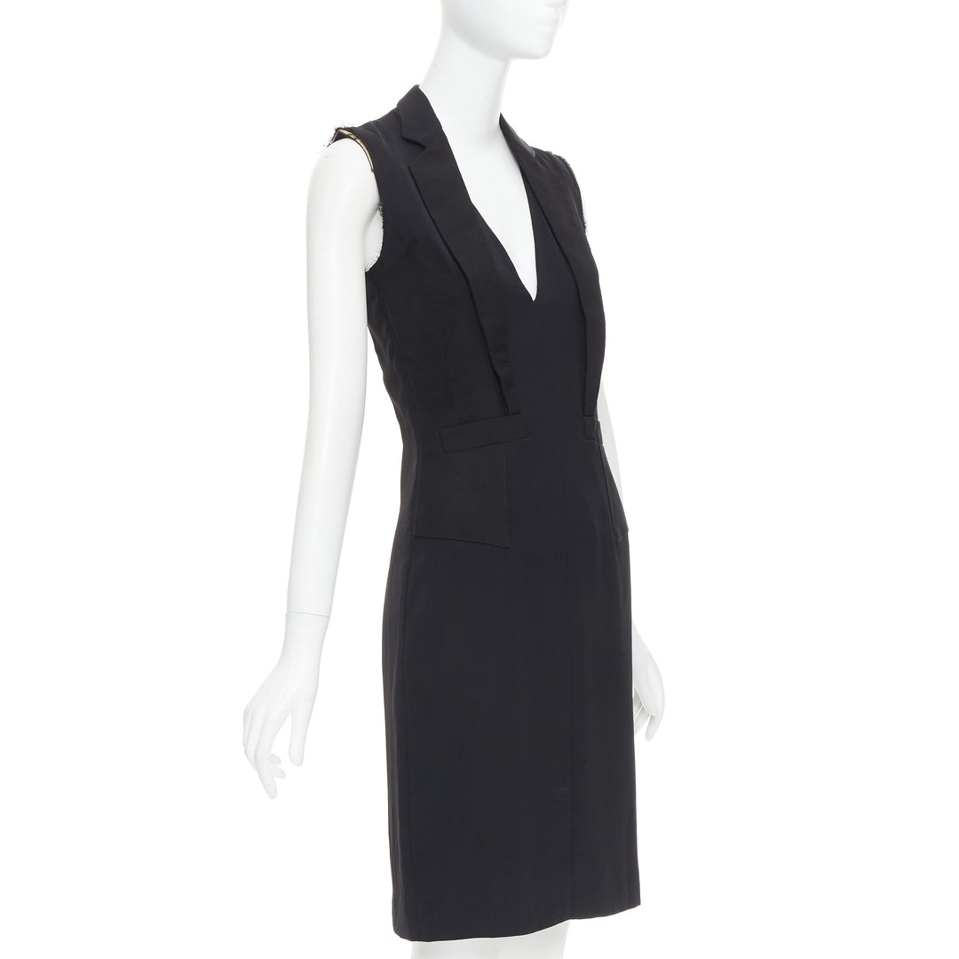 MAISON MARTIN MARGIELA 2014 black deconstructed raw edge cut sleeve dress FR38 M