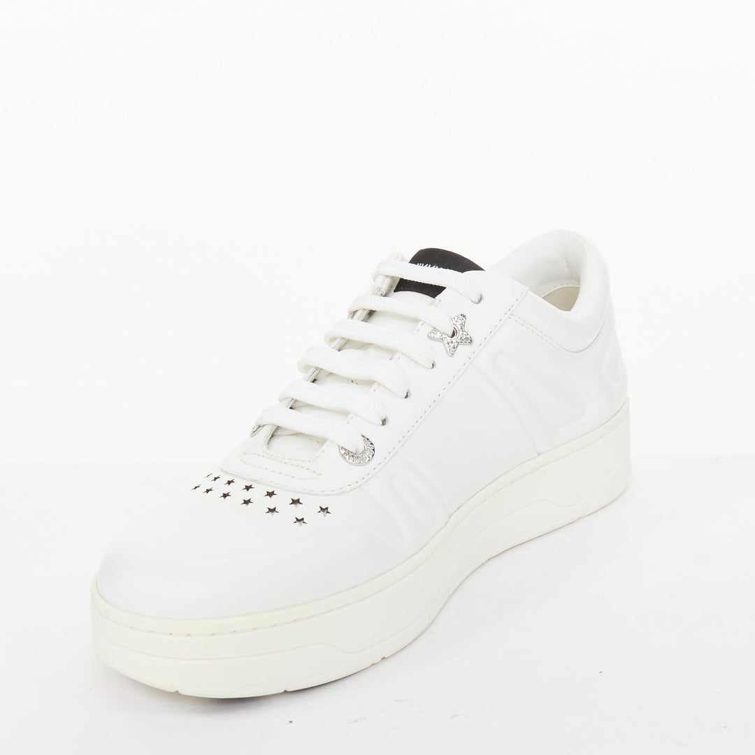 JIMMY CHOO Hawaii Crystal low top calf leather platform white sneakers EU39