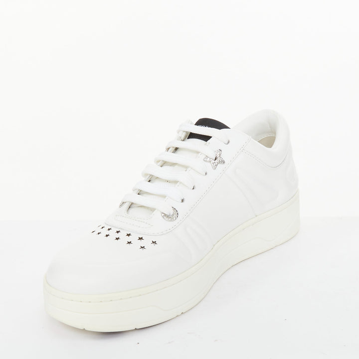 JIMMY CHOO Hawaii Crystal low top calf leather platform white sneakers EU39