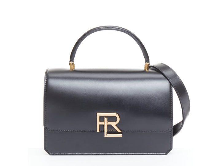 RALPH LAUREN Collection RL 888 black calfskin gold RL crossbody satchel bag