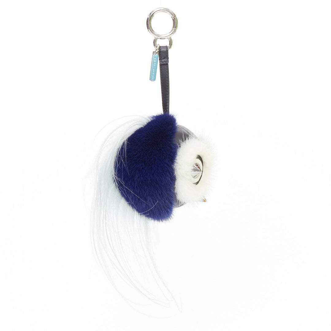 FENDI Monster Birgami Bird cream blue fur owl bag charm