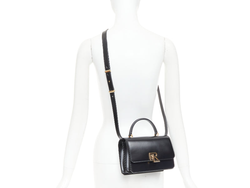 RALPH LAUREN Collection RL 888 black calfskin gold RL crossbody satchel bag