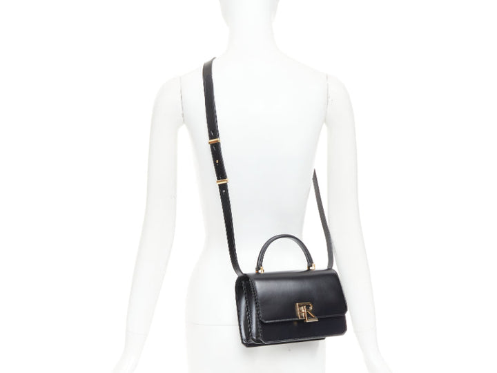 RALPH LAUREN Collection RL 888 black calfskin gold RL crossbody satchel bag