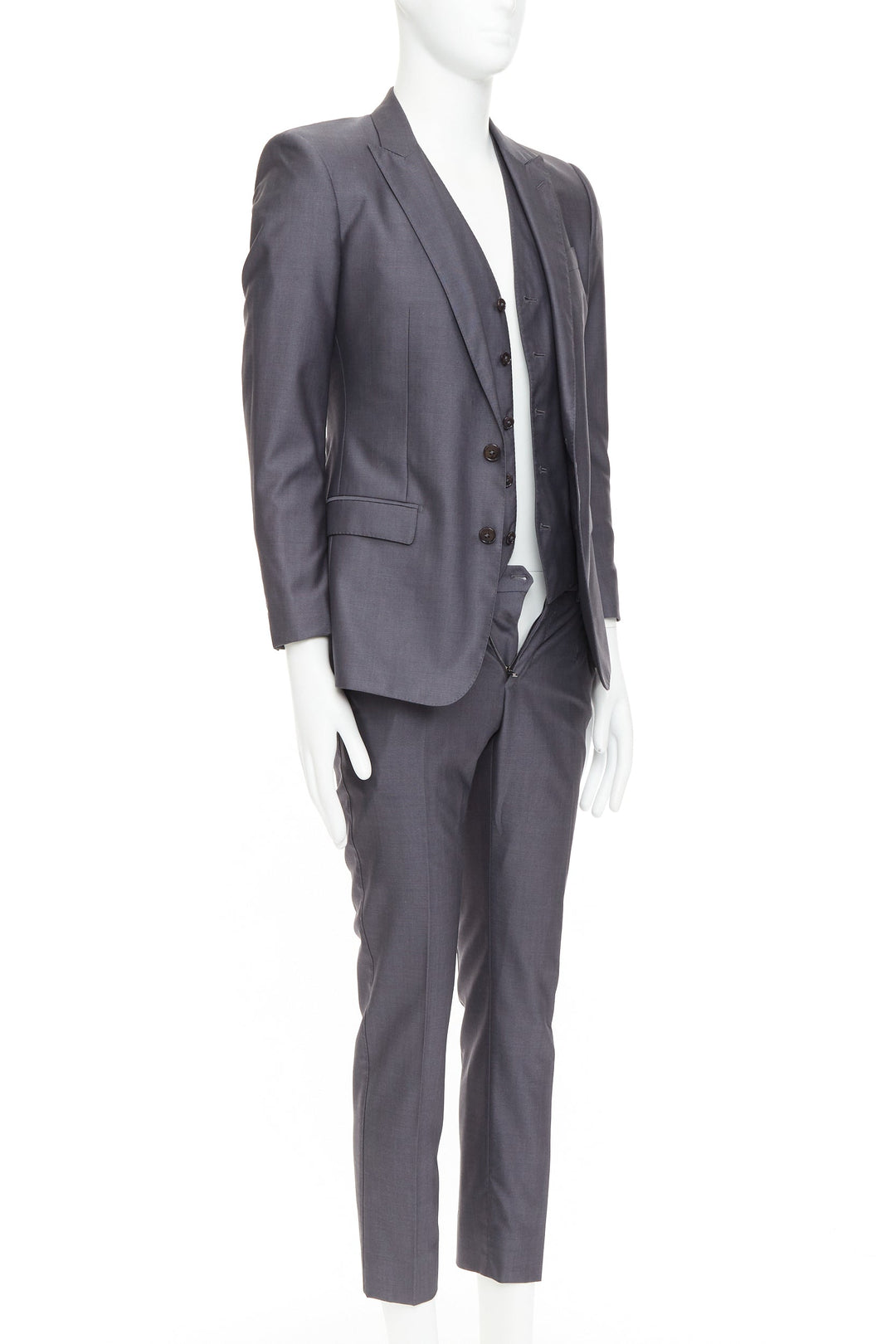 DOLCE GABBANA Martini grey wool silk single breast full canvas 3 pc suit IT44 XS