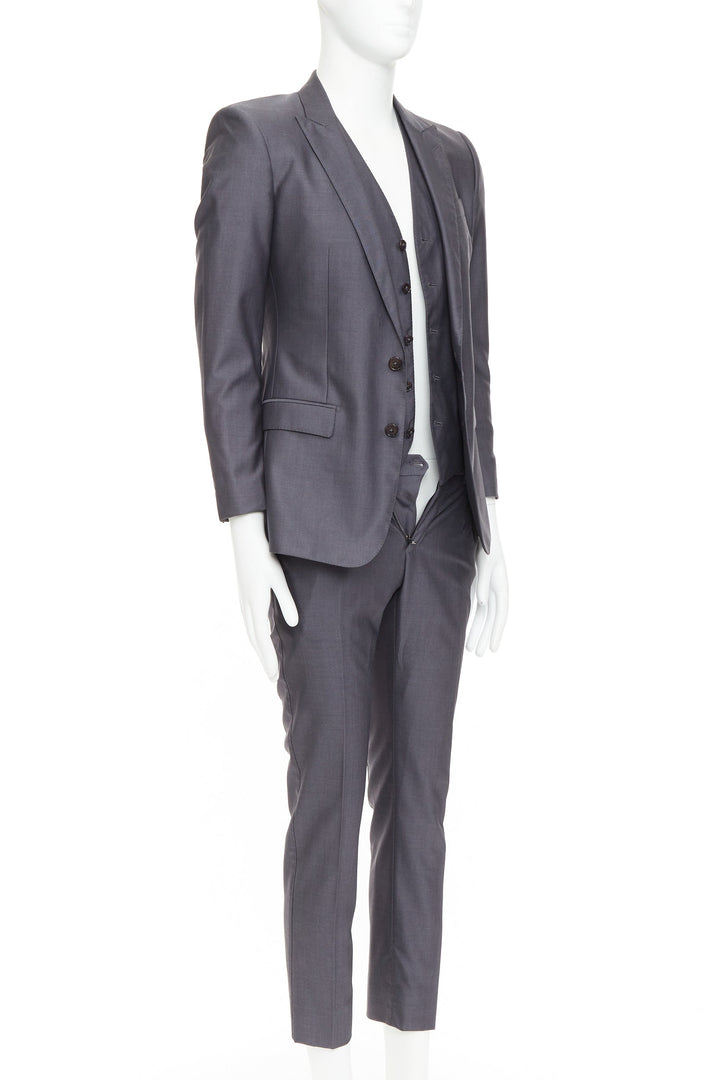 DOLCE GABBANA Martini grey wool silk single breast full canvas 3 pc suit IT44 XS