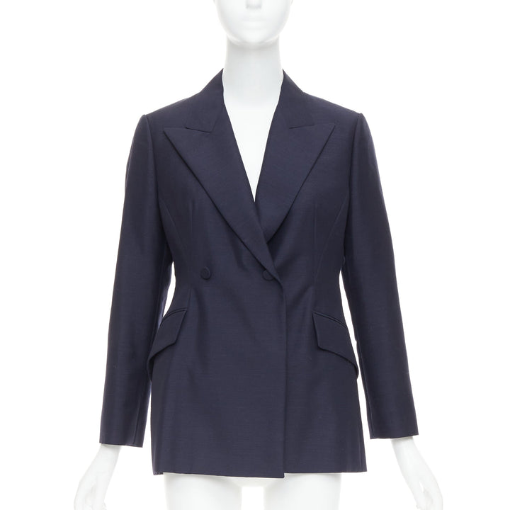 CHRISTIAN DIOR Bar navy mohair wool double breasted silk lined blazer FR42 XL