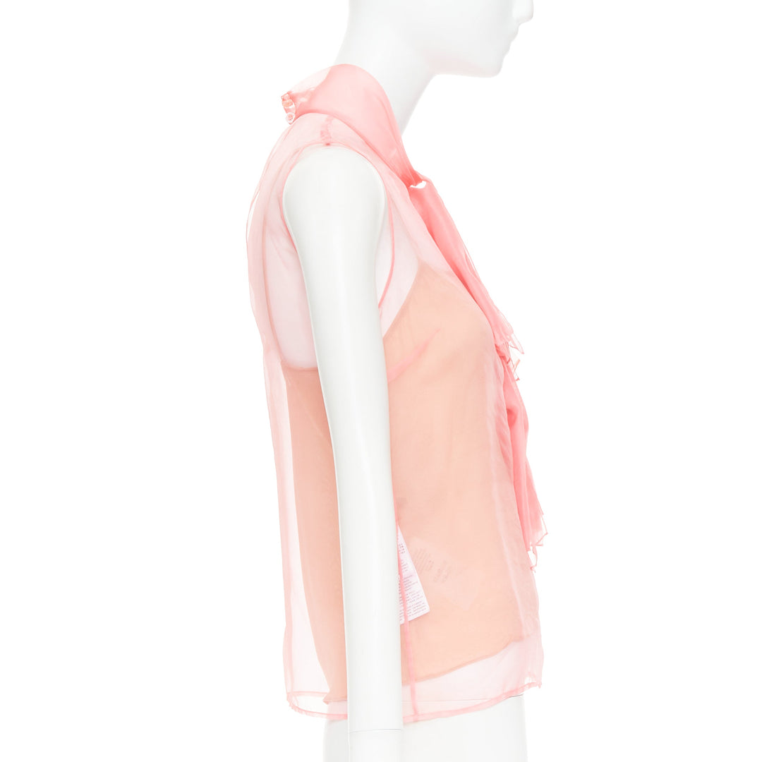 GUCCI 2015 pink silk organza sheer pussybow sleeveless blouse IT38 XS