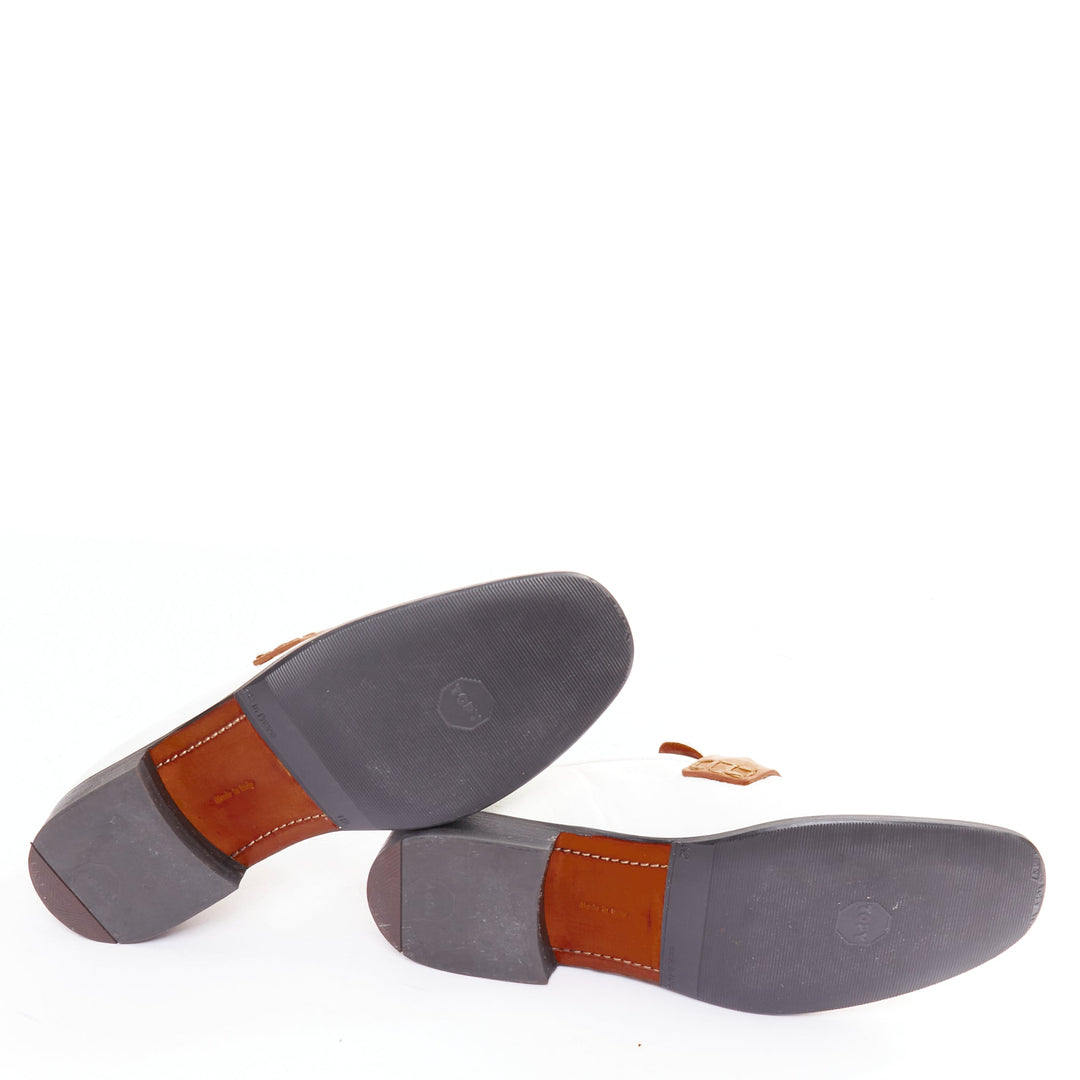 OLD CELINE Phoebe Philo white goat leather brown Triomphe horsebit loafer EU37.5