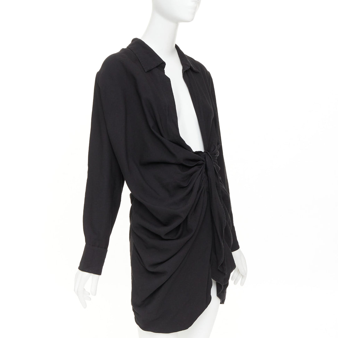 JACQUEMUS Le Splash La Robe Bahia black plunge asymmetric drape dress FR38 M