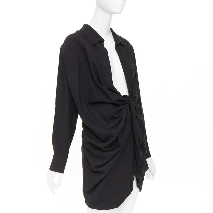 JACQUEMUS Le Splash La Robe Bahia black plunge asymmetric drape dress FR38 M