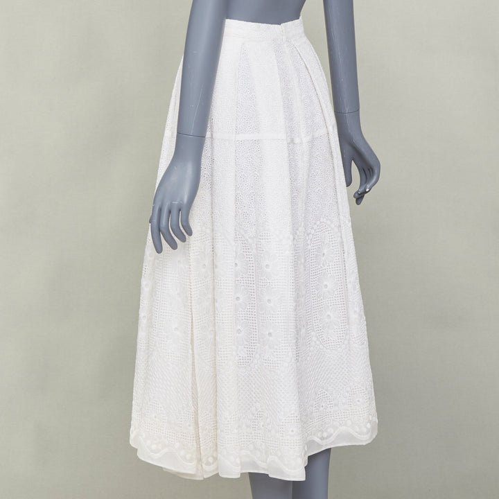 NO. 21 off white 100% silk eyelet embroidered lace slit pleated skirt IT38 XS