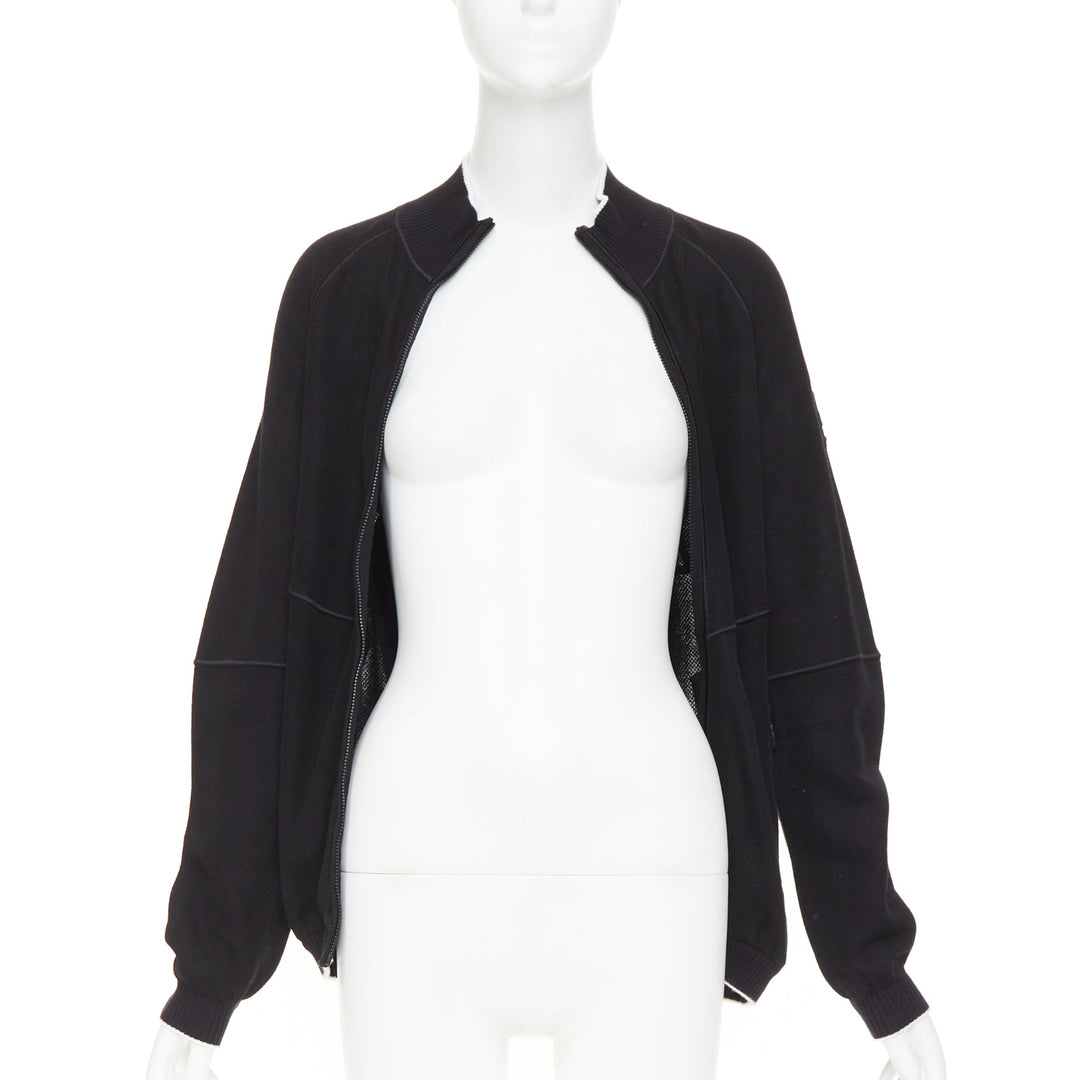 CHANEL SPORTS 09P black technical knit embroidered logo zip-up jacket FR40 L