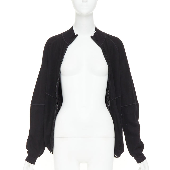 CHANEL SPORTS 09P black technical knit embroidered logo zip-up jacket FR40 L