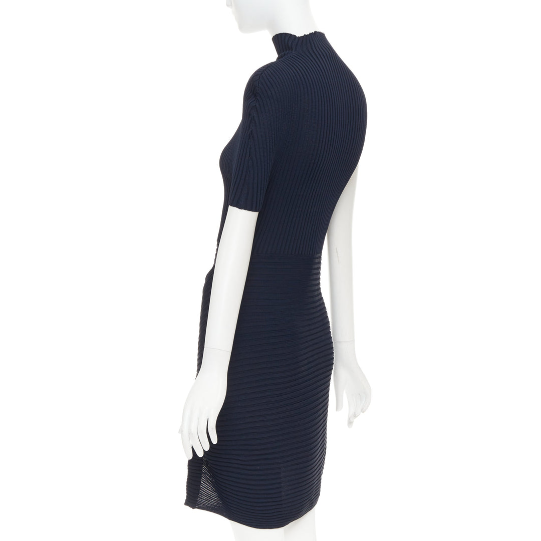 JW ANDERSON navy viscose ribbed turtleneck deconstructed mini dress XS