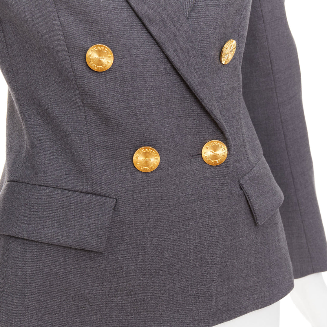 ALEXANDRE VAUTHIER grey wool gold sunburst buttons double breasted blazer jacket