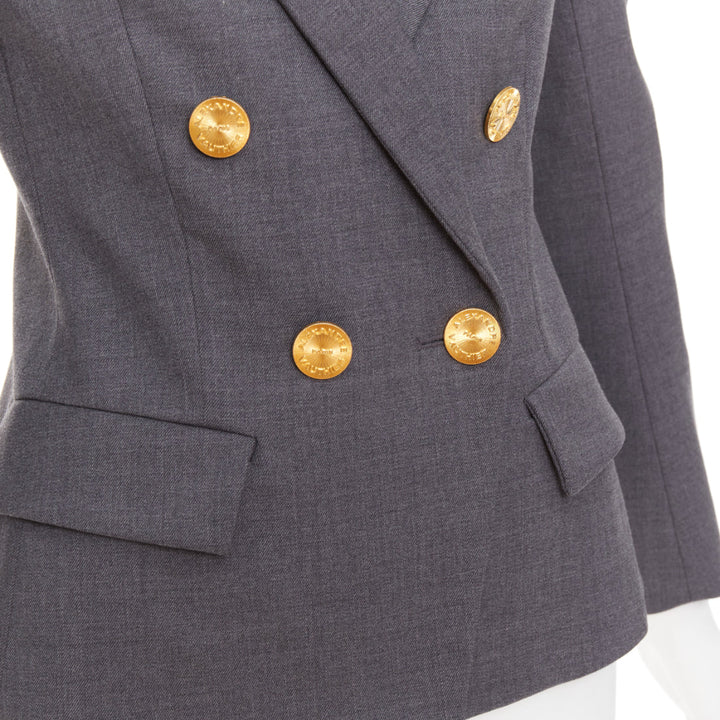 ALEXANDRE VAUTHIER grey wool gold sunburst buttons double breasted blazer jacket
