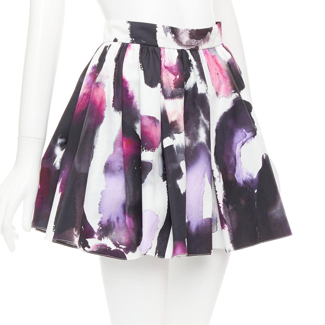 ALEXANDER MCQUEEN 2022 purple watercolor paint print pleated skirt IT38 XS