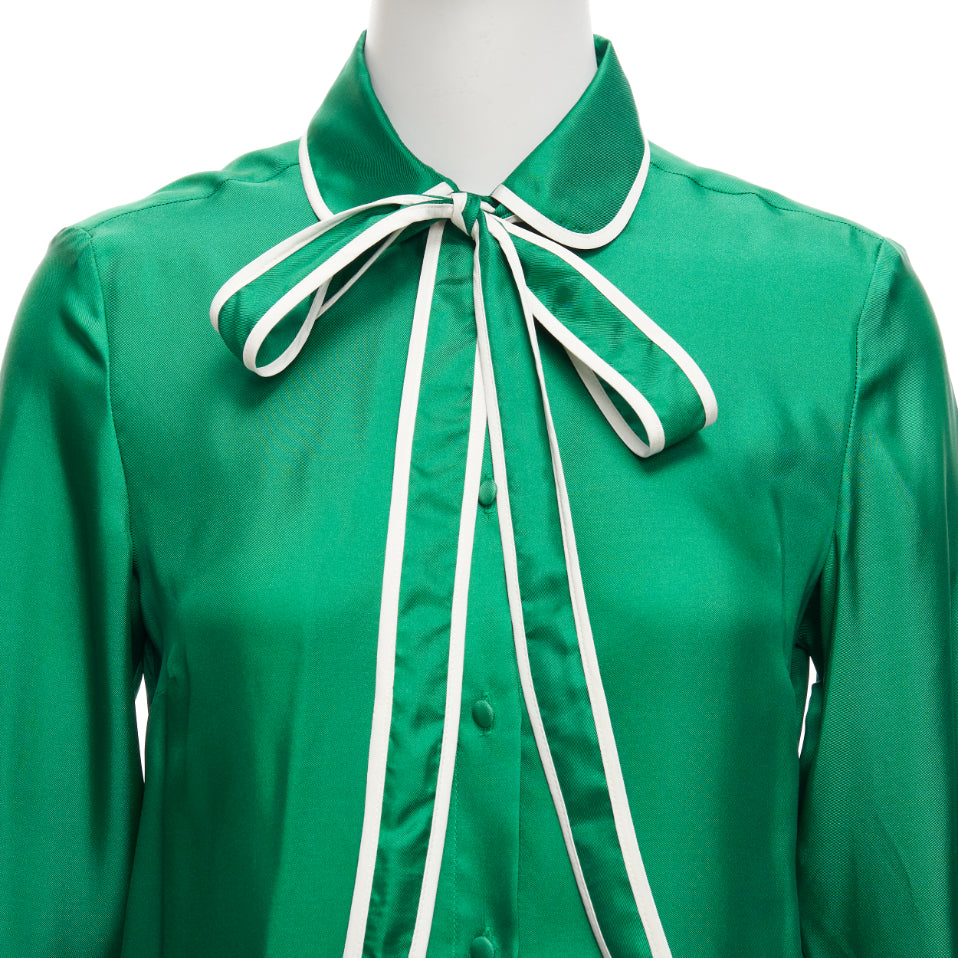 RED VALENTINO 2022 100% silk green bow tie Peter Pan blouse shirt IT38 XS