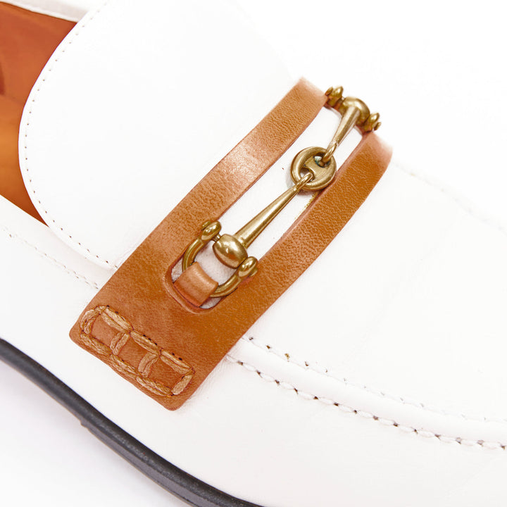 OLD CELINE Phoebe Philo white goat leather brown Triomphe horsebit loafer EU37.5