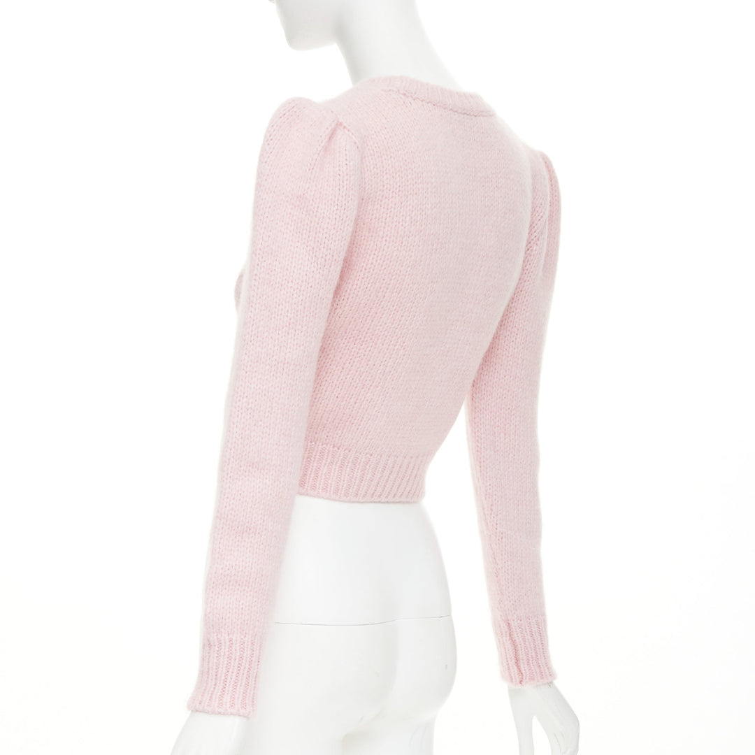 ALESSANDRA RICH pink alpaca blue floral embroidered cable knit sweater IT38 XS