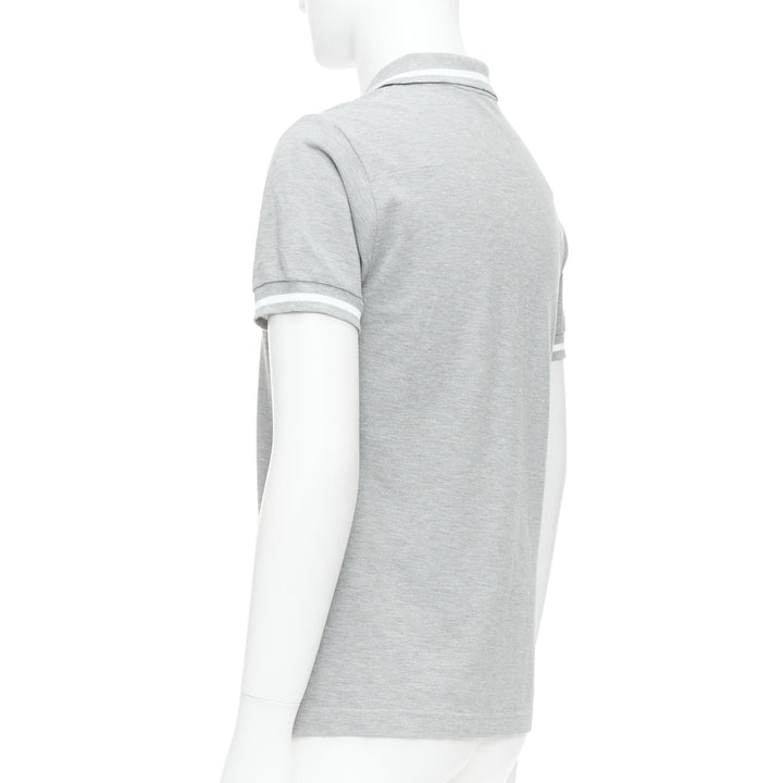 DIOR HOMME grey cotton pique white bee striped polo shirt FR46 S