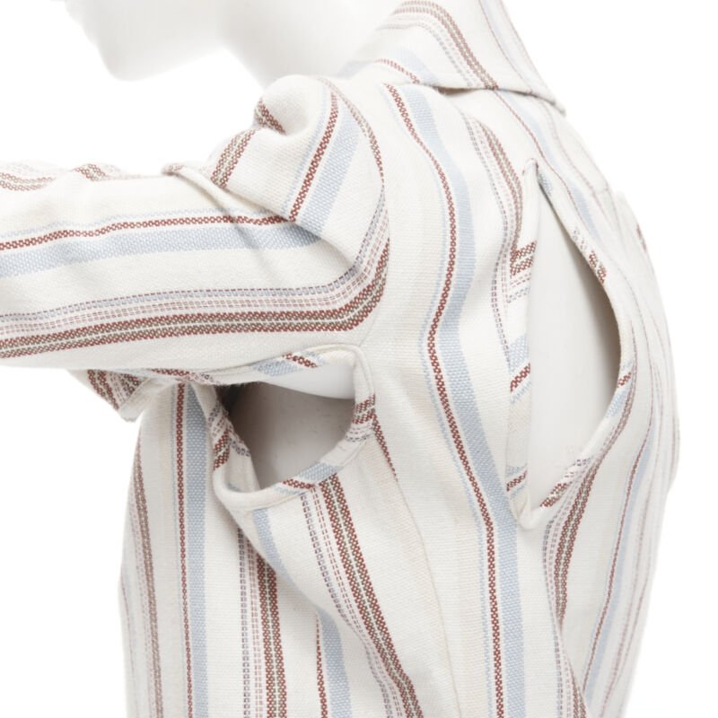 JUNYA WATANABE 1995 beige stripe cotton cut out sleeve double breasted jacket S