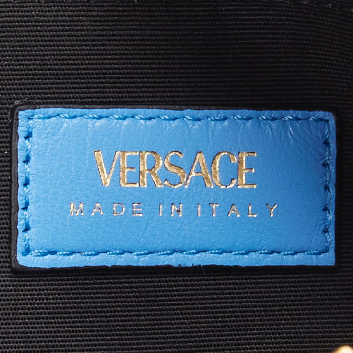 VERSACE blue lambskin leather quilted gold Medusa chain crossbody bag Small